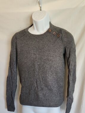 Banana Republic Gray Ribbed Crewneck Sweater with Shoulder Buttons